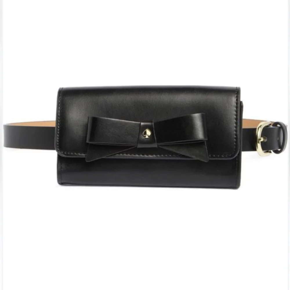 NWT Kate Spade Leather Belt Bag Black Bow Size: L/XL